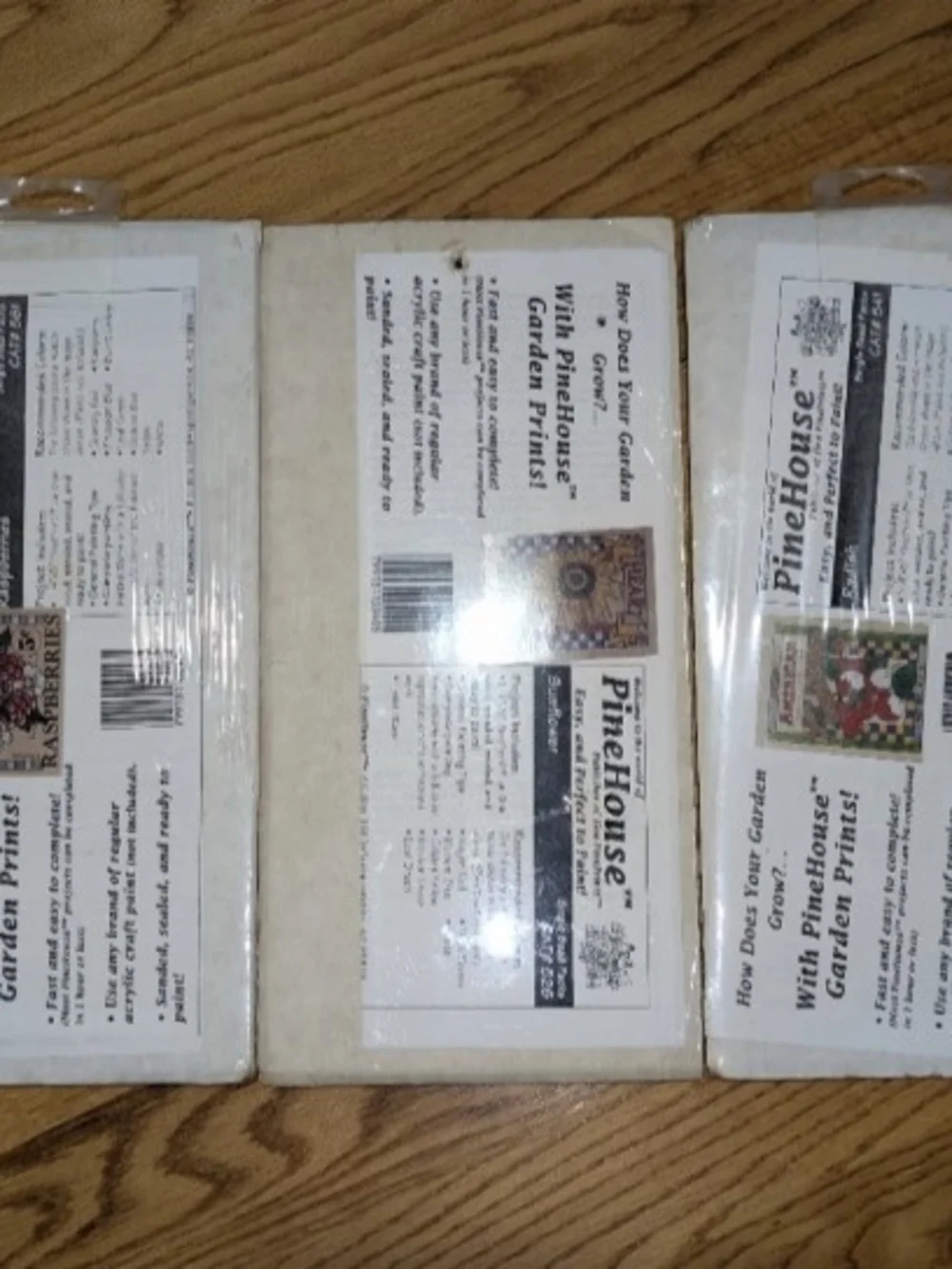 5 Vintage NOS Pinehouse DIY CRAFT Garden Stakes Green Beans Sunflower Radish